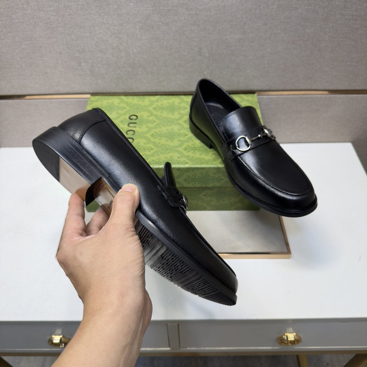 Gucci Men's Black Metal-Detail Loafers - Leather Lining